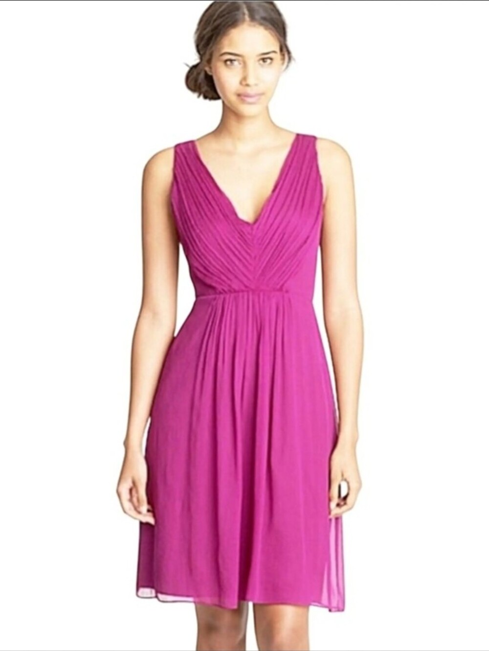 J. Crew Louisa V-neck Fuchsia Silk Dress Size 4P
